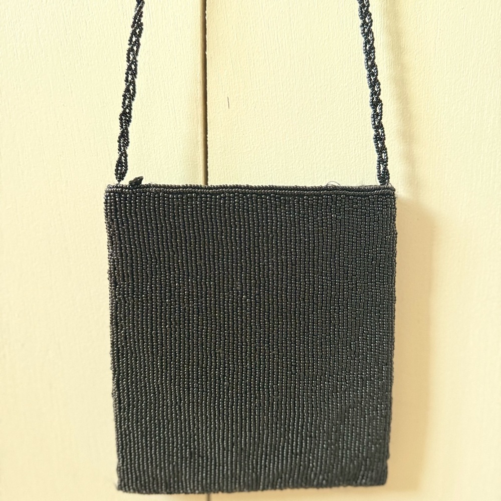 Vintage Beaded Floral Crossbody Bag - Black with Red, Yellow & Green Embroidery - Picture 3 of 5